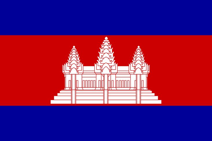 National flag of Cambodia with Angkor Wat temple emblem on a red background