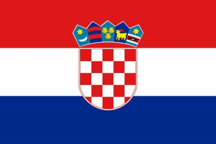 National flag of Croatia with red, white, and blue stripes and the Croatian coat of arms