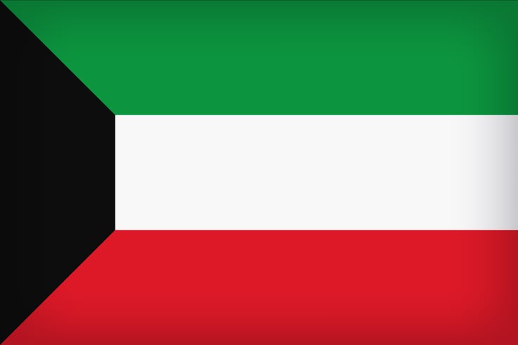 National flag of Kuwait with green, white, and red stripes and a black trapezium