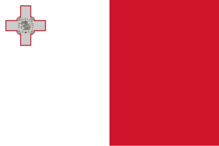 National flag of Malta with white and red vertical bands and the George Cross