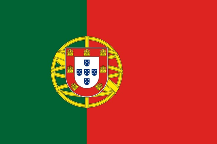 National flag of Portugal with green and red fields and the Portuguese coat of arms