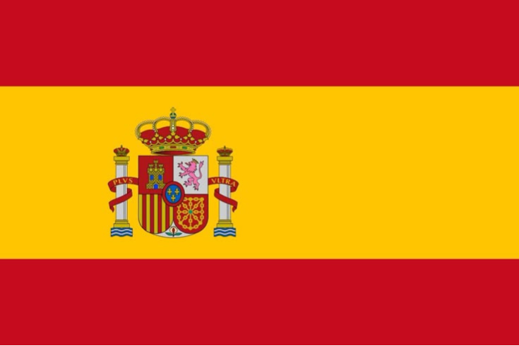 National flag of Spain with red and yellow stripes and the Spanish coat of arms