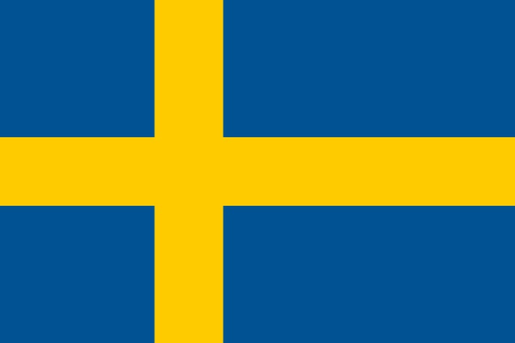 National flag of Sweden with a yellow Nordic cross on a blue background