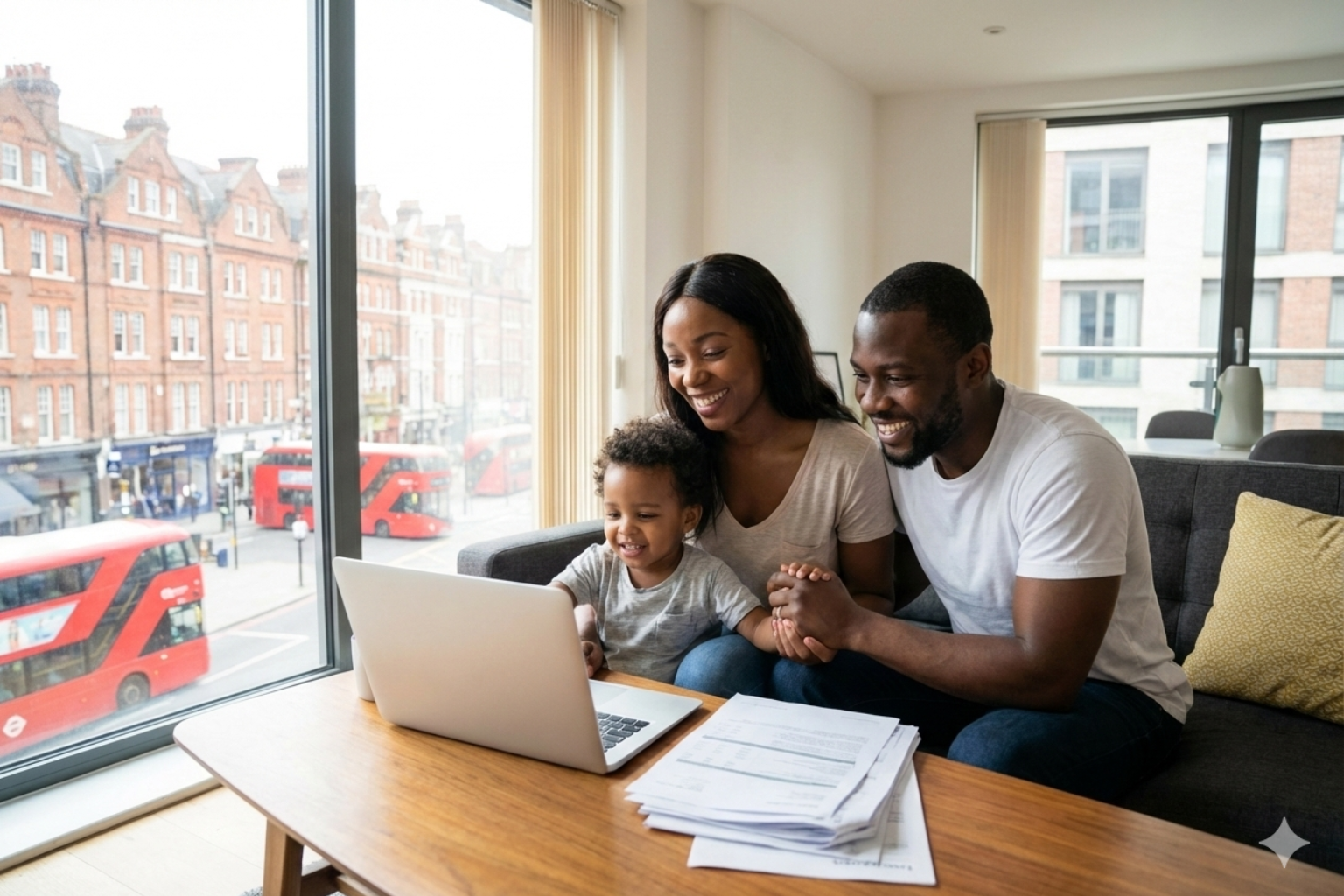 Family reviewing documents at home in the UK while switching to Skilled Worker Dependent Visa inside the UK