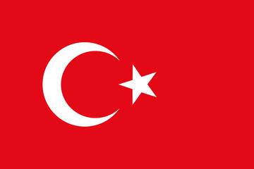 National flag of Turkey with a white crescent moon and star on a red background