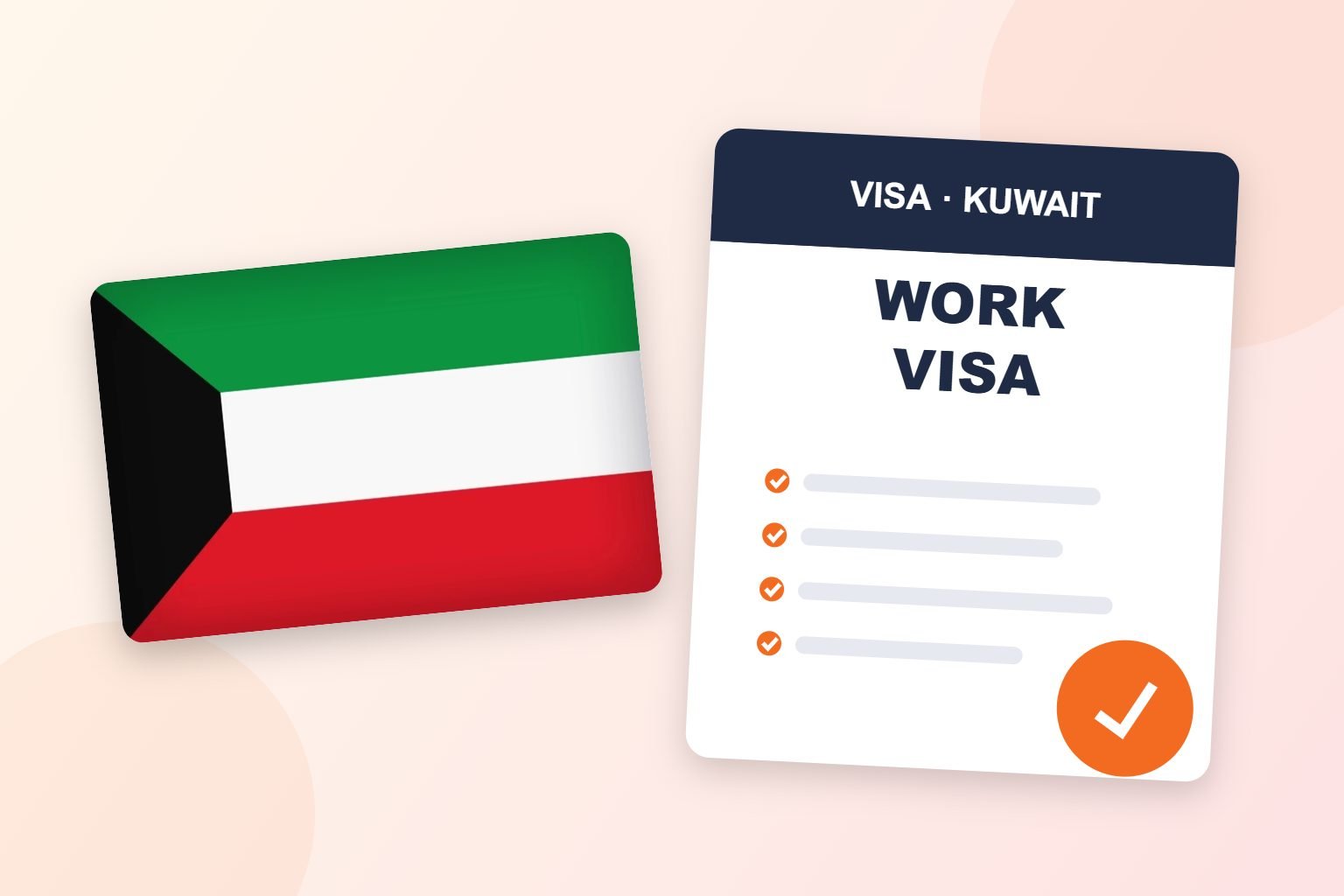 Kuwait flag beside a Work Visa document checklist, Kuwait work visa stamping help from Kochi by Visa Xpert