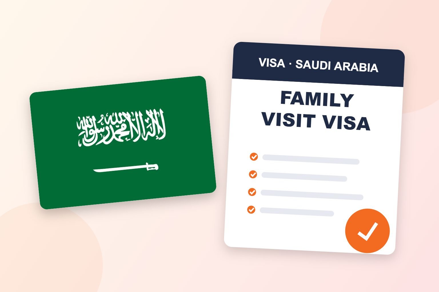 Saudi Arabia flag beside a Family Visit Visa document checklist, Saudi family visit visa help from Kochi by Visa Xpert