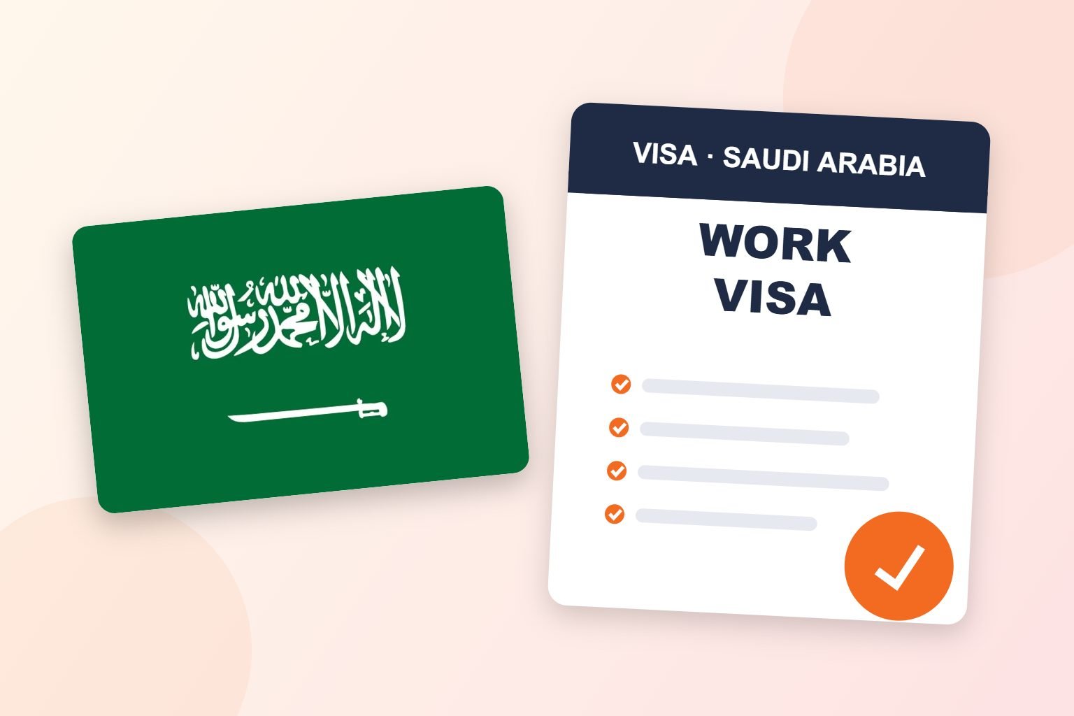 Saudi Arabia flag beside a Work Visa document checklist, Saudi work visa stamping help from Kochi by Visa Xpert