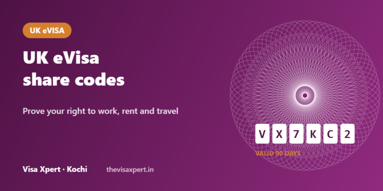 UK eVisa share code guide: a six-character code valid for 90 days, by Visa Xpert Kochi